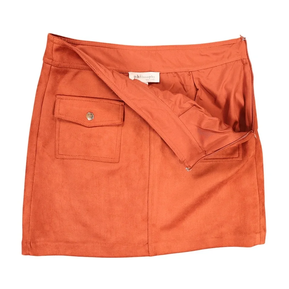 Philosophy‎ Mini Skirt Womens 6 Burnt Orange Faux Suede Pocket Utility Boho Rust